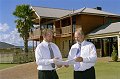 Cedar Homes' Daniel Paulsen (left) and father Ken Paulsen in front of the country-style 'Cabernet' display home in the Ellenbrook Estate. Cedar Homes, which uses COLORBOND® steel on the majority of its semi-rural and rural homes, won the major prize - an $8000 home entertainment package - in the second phase of the COLORBOND® steel 'Make the Right Choice and Win' competition run by BHP Steel.